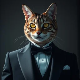 photorealistic cat man wearing a tuxedo in the style of greg rutkowski. hyperdetailed photorealism, 1 0 8 megapixels, cinematic lighting