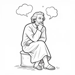 Line art of philosopher deep in thought, dissolving into the air. Trending on artstation