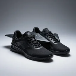 Black sneakers inspired by the F-117 Nighthawk, studio lighting, photography, 60mm, f4