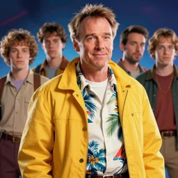 formal portrait of steve buscemi as doc brown from back to the future, wearing yellow coat over hawaiian shirt. digital art by eugene de blaas, ross tran, and nasreddine dinet, vibrant color scheme, intricately detailed, in the style of romanticism, cinematic, lighting background, artstation, greg rutkowski