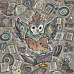 a ting cute adorable phoenix fledgling learning to read | digital art
