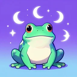 portrait of a magical frog, wizard frog with stars and moons, blue purple green, digital art