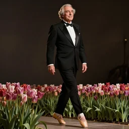 photo of herbert butros khaury as singer tiny tim, tiptoeing through the tulips, walking on tiptoes