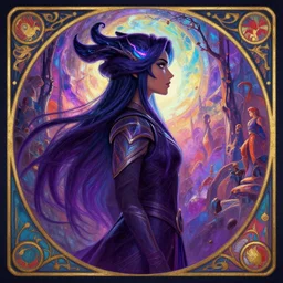 side profile centered painted portrait, Maya Ali as a Arcane storm mage, D&D, matte painting concept art, beautifully backlit, official fanart, 4k, HDR, Trending on artstation, Behance, Art Nouveau, chromatic colours, by Jesper Ejsing and RHADS and Makoto Shinkai and Lois van baarle and ilya kuvshinov and rossdraws and Cushart Krentz and Gilleard James