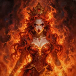 A very detailed horrifying portrait painting of the princess of fire, 8k, trending on artstation cgsociety, masterpiece, in the style of DiscoDiffusion.