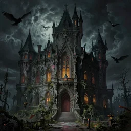 haunted gothic castle, lovecraft, photorealistic, dark, atmospheric lighting, painted, intricate, ultra detailed by leesha hannigan, thierry doizon, kai carpenter, well composed, best on artstation, cgsociety, epic, stunning, gorgeous, intricate detail colorful
