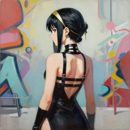 greg manchess portrait painting of yorha type a no. 2 from behind, organic painting, sunny day, matte painting, bold shapes, hard edges, street art, trending on artstation, by huang guangjian and gil elvgren and sachin teng