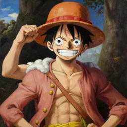 Luffy Anime One piece (1999) as realistic oil painting, style of Italian Renaissance