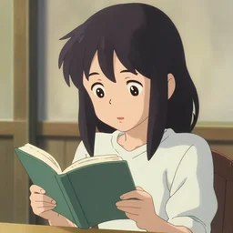 anime visual portrait of a cute girl reading, film still from anime by [ [ [ yoshitoshi abe ] ] ], makoto shinkai, crisp, cel shaded