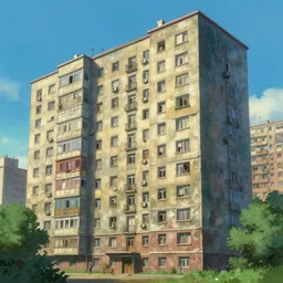 a highly detailed matte painting of soviet apartment building by studio ghibli, makoto shinkai, by artgerm, by wlop, by greg rutkowski, volumetric lighting, octane render, 4 k resolution, trending on artstation, masterpiece