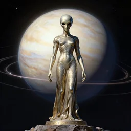 alien god statue in orbit around neptune