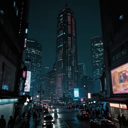 concept art of a magnificent dark neon futuristic cyberpunk city bustling street at night cyberart in the style of liam wong, dramatic and moody, masterpiece, 8 k, high resolution, film grain