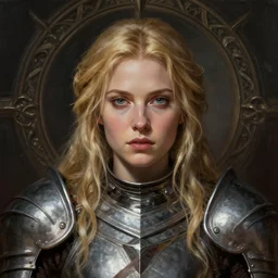 head-on centered symmetrical painted portrait, Elisha Cuthbert as a holy paladin, blonde hair, steel armour, dramatic lighting, intricate, wild, highly detailed, digital painting, smooth, sharp focus, illustration, dramatic lighting, artstation, in the style of artgerm and Anna Podedworna
