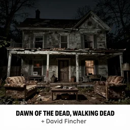night!!!! dilapidated living room of a modest kentucky house in 8 0's, very dark lighting | highly detailed | very intricate | cinematic lighting | award - winning | low - key lighting, by david fincher, dawn of the dead, walking dead