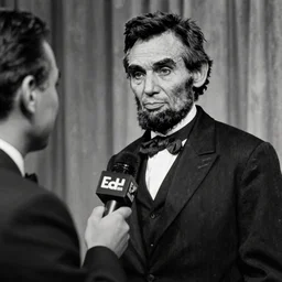 high resolution black and white photo of Abraham Lincoln being interviewed on the ed sullivan show in 1968