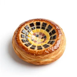 mosaic danish pastry, 8k product photo, isolated on a pure white background, centered, entire object in frame, sharp focus, soft studio lighting