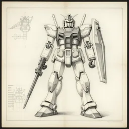 gundam multiview schematic blueprint pencil sketch scientific drawing by leonardo davinci stained paper old masters