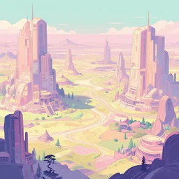 a scifi landscape vector image by Dan Mumford, by Tokio Aoyama,trending on artstation,intricate,2d,4k,pastel colors
