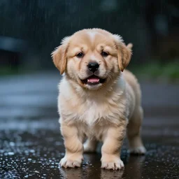 puppy crying on a rainy night