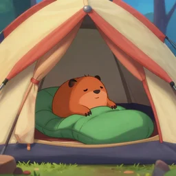 a mole inside a tent, camping, interior of a tent, medium shot, waist up, pixar and disney animation, sharp, rendered in unreal engine 5, anime key art, camping, sleeping bag