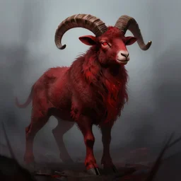 lamb man digital art by boris vallejo, human lamb hybrid, cult of the lamb, deep crimson and dark shadows, foggy background, ambient glow