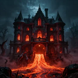 monster of lava in a creepy manor