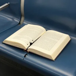 an open book on a subway seat with ink bleeding out from the pages, by grimshaw, detailed, concept art