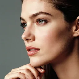 photo of a 9 0 s female supermodel, beautiful. attractive. looking away from the camera. pay attention to facial details. accurate fingers. close up profile!! beautiful professional photograph by herb ritts and ellen von unwerth, zeiss 5 0 mm f 1. 8 lens,