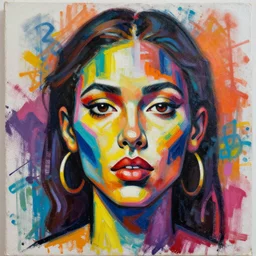 a painting of a woman's face with many different colors, graffiti art by howard finster and chinwe chukwuogo - roy, featured on dribble, behance, deviantart, black arts movement, funk art, art on instagram, fauvism, artwork