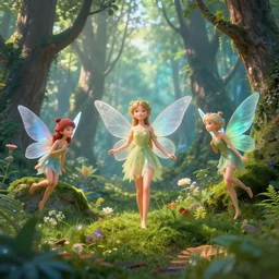 fairies in a heavenly forest, highly detailed, 4k, HDR, award-winning, octane render, artstation