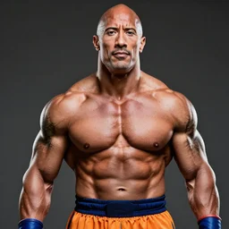 Photo of muscular Dwayne Johnson (Rock) as Goku character, 8k photo, professional photography