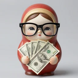 matryoshkao wearing cool glasses and holding dollars