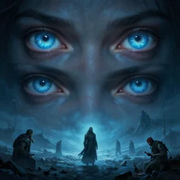 epic professional digital art of hungry eyes, azure ambient light, painted, mysterious, closeup cinematic tundra scene, eerie, mythic, detailed, intricate, grand, leesha hannigan, wayne haag, reyna rochin, ignacio fernandez rios, mark ryden, van herpen, artstation, cgsociety, epic, stunning, gorgeous, much wow