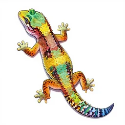 a line art of a gecko, colorful, vibrant