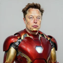 elon musk wearing iron man suit, oil painting