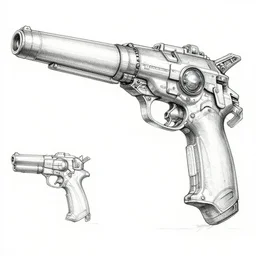 raygun, space pistol, detailed schematic drawing, concept art