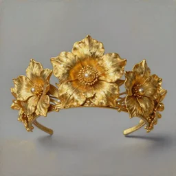 ornate realistic symmetrical flower gold tiara painting art deco