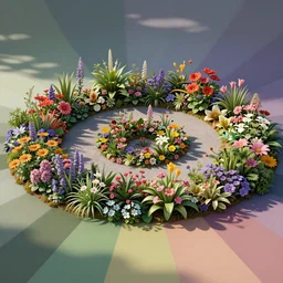 multiverse of garden flowers, Moebius color palette, Photorealistic Octane render