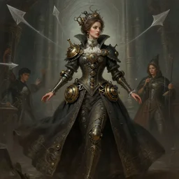 a mysterious ( beautiful woman ), aristocrat cloak, steam punk, mechanical parts, fantasy, digital painting by ilya kuvshinov, greg rutkowski, wlop, james jean, victo ngai, beautifully lit, muted colors, highly detailed, dynamic pose, artstation, fractal arrows, fantasy art, intricate background by craig mullins, thomas kinkade