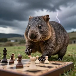 crazy wombat playing chess in stellenbosch de zalze with dark clouds and lighting
