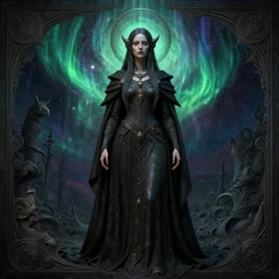 priestess of the damned, yael shelbia, 8 k resolution, concept art, detailed matte painting, eldritch, unreal engine, gustave dore, detailed painting, maximalist, 4 k, 8 k resolution, 3 d shading, rendered in blender, astral aurora, hyperdetailed, intricate, polished