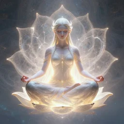 glowing cracks, elven princess, meditating, peaceful, levitating, powerful, blossoming, lotus pose, zen, glowing, fractal background, ascending, detailed, realistic, digital art, fantasy, trending on artstation, cinematic, movie clip, visionary art, intricate pattern, subtle pattern, detailed texture, fractal texture, flowing, engraved texture