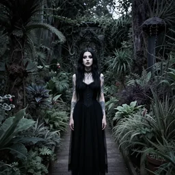 goth garden gorgeous dark plants pretty many varieties of plants and a beautiful goth woman with tattoos and piercings.
