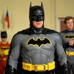 film still of robert pattison as batman, adam west, camp, campy, 1 9 6 6, bright, silly