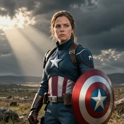 Ellie from The Last of Us as Captain America, film still from 'The Last Avenger'