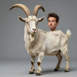 andy milonakis & goat hybrid, goat body, human head, anthropomorphic, 4 k, photorealistc, high details