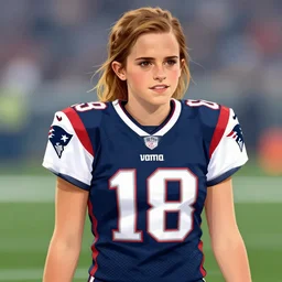 emma watson in new england patriots football uniform fanart, digital art, trending on artstation