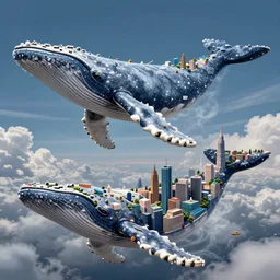 huge whale soaring in the air. a fabulous city built on a whale. high detail. deharme lise. zatzka hans. trending on artstation