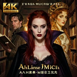 hyperrealist portrait of amber heard as a vampire witch at a library. by jeremy mann and alphonse mucha, fantasy art, photo realistic, dynamic lighting, artstation, poster, volumetric lighting, very detailed faces, 4 k, award winning