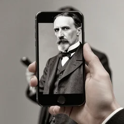 nikola tesla using an iphone